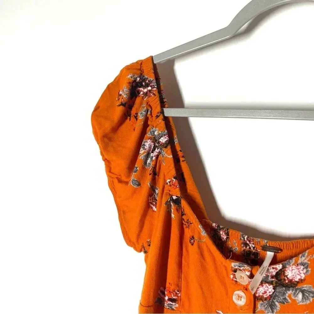 Free People Close to You Floral Burnt Orange Blouse Size Small